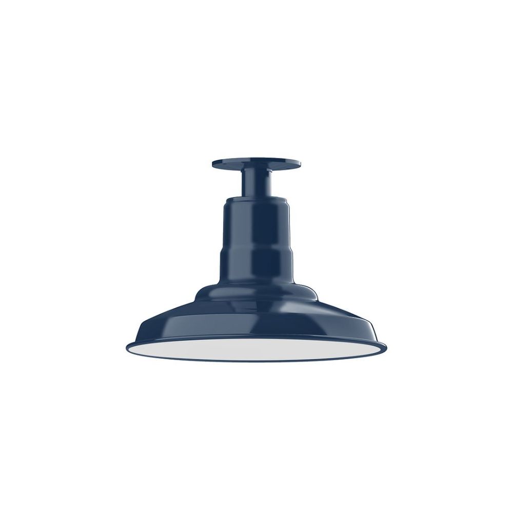 Montclair Lightworks FMB182-50-G06 12" Warehouse Shade, Flush Mount Ceiling Light With Frosted Glass And Cast Guard, Navy